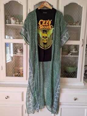 O/S Kimono Lucky Brand Sheer Green Paisley Coverup Layering Piece